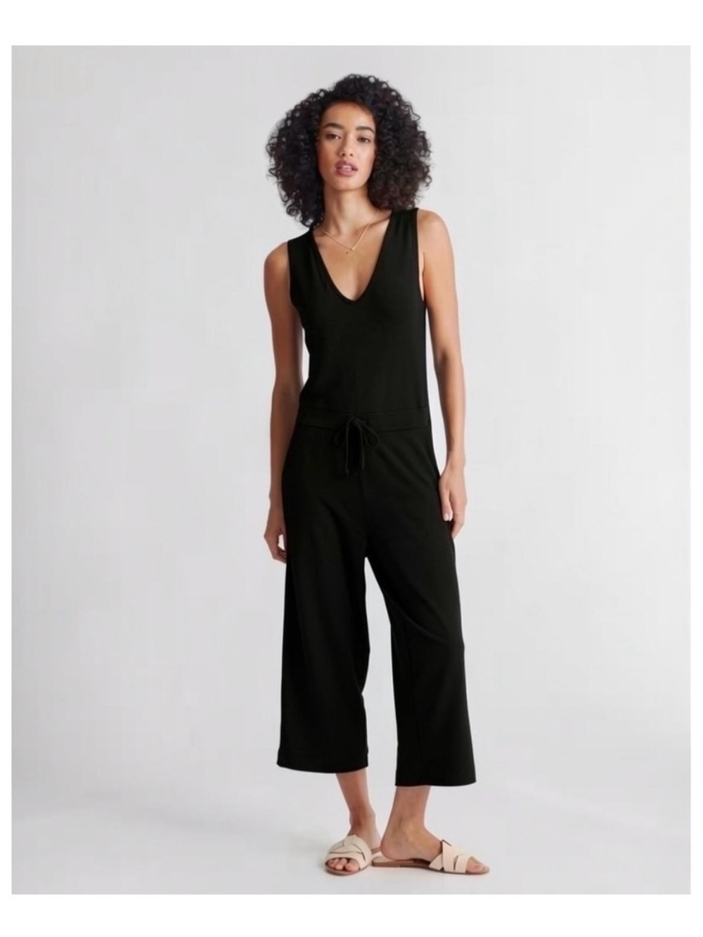 Quince Black Sleeveless V-Neck Jumpsuit